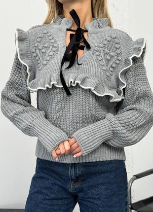 Женский свитер, свитер с ажурным плетением, объёмный свитер4 фото