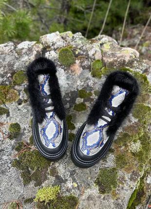 Эксклюзивные ботинки высокие лоферы из натуральной итальянской кожи и замши женские с норкой5 фото