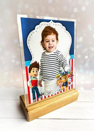 Дитяча фотографія у рамці райдер щенячий патруль на дерев'яній підставці (дизайн 004)