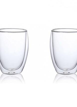 Набір скляних склянок із подвійними стінками con brio св-8335-2, 2шт, 350мл, прозорі склянки1 фото