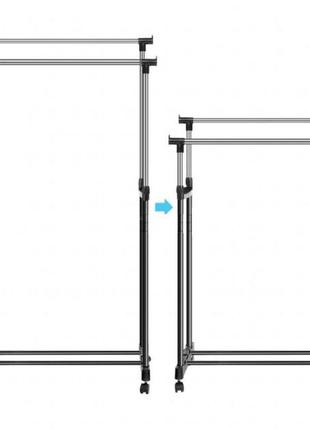 Двойная регулируемая вешалка стойка для одежды напольная kx-398 телескопическая double-pole6 фото