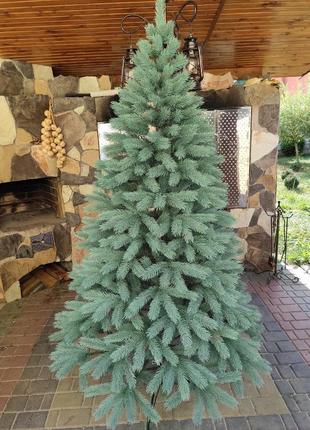 Елка искуственная высокая литая буковельская 2.10м. зеленая голубая | новогодняя елка пышная из пластика2 фото