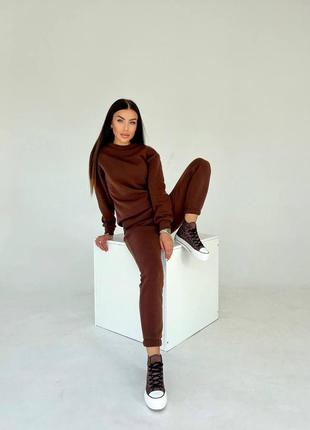 Теплий спортивний костюм ao060 коричневий s