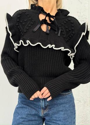 Женский свитер, свитер с ажурным плетением, объёмный свитер8 фото