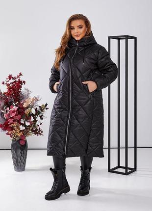Зимова жіноча куртка-пальто утеплювач синтепон 250 розміри 50,52,54,56,585 фото