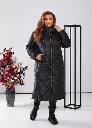 Зимова жіноча куртка-пальто утеплювач синтепон 250 розміри 50,52,54,56,584 фото