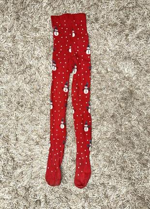 Комплект новорічний колготи на дівчинку і теплі носки сніговик та олені4 фото