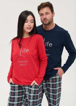 Жіноча піжама зі штанами в клітинку - life - family look для пари2 фото