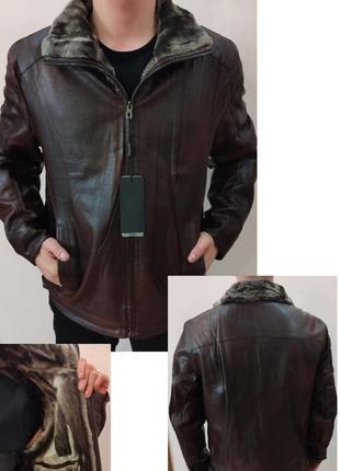 Дубленка, куртка мужская зимняя коричневая из экокожи на меху, есть большие размеры dikai
