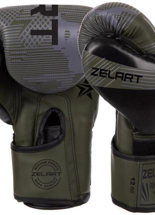 Перчатки боксерские zelart bo-2533 6-14 унций черный-зеленый2 фото