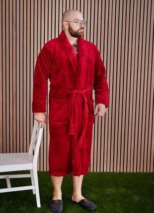 Мужской теплый халат шаль 1022 красный6 фото