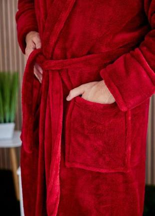 Мужской теплый халат шаль 1022 красный5 фото