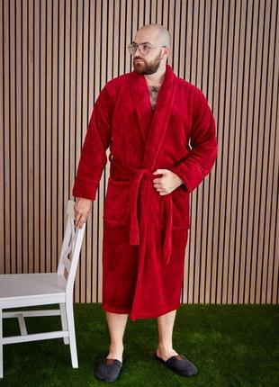 Мужской теплый халат шаль 1022 красный2 фото
