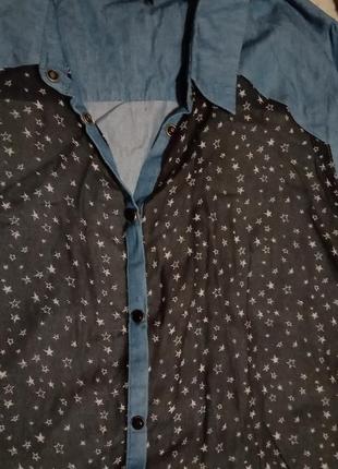 Джинсовая блуза с шифоновой вставкой6 фото