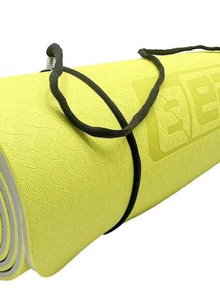 Коврик для йоги и фитнеса easyfit tpe+tc 6 мм двухслойный лимонный-серый3 фото
