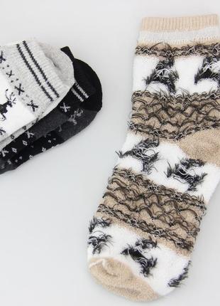 Носки женские махровые с оленями высокие 23-25 размер (36-40 обувь) житомир зимние бежевый6 фото