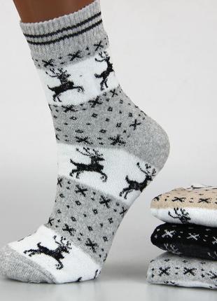 Носки женские махровые с оленями высокие 23-25 размер (36-40 обувь) житомир зимние бежевый7 фото