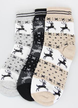 Носки женские махровые с оленями высокие 23-25 размер (36-40 обувь) житомир зимние бежевый4 фото