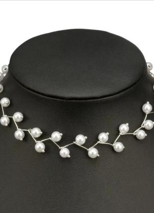 Чокер ожерелье жемчуг серебристое на шею3 фото