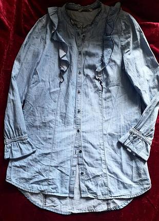 Удлиненная блуза с воланами рюшами котон облегченный tu/12