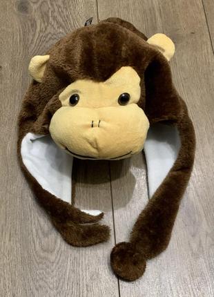 Меховая шапка на флисовой подкладке обезьянка 🙉 (унисекс) для детей и взрослых1 фото