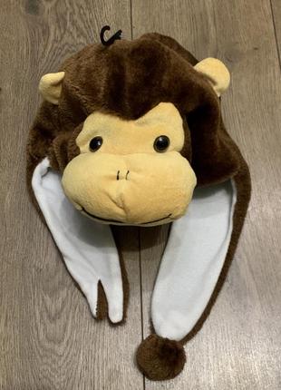 Меховая шапка на флисовой подкладке обезьянка 🙉 (унисекс) для детей и взрослых2 фото