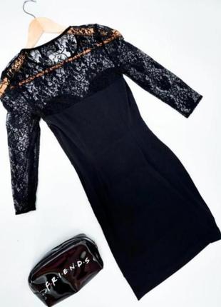 Женское черное вечернее платье футляр со средним рукавом в сеточку от бренда queen6 фото