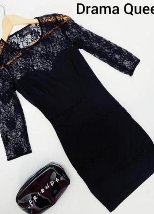 Женское черное вечернее платье футляр со средним рукавом в сеточку от бренда queen