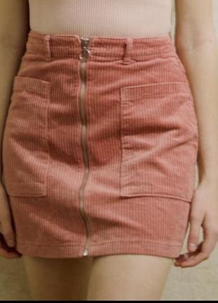 Вельветова рожева міні спідниця