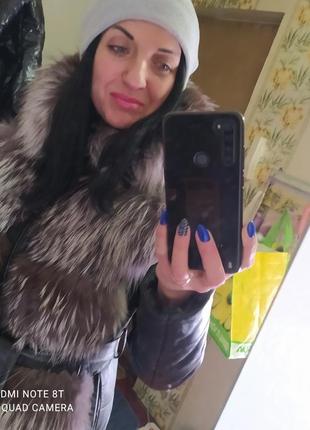 Зимова шкіряна куртка чорнобурка1 фото