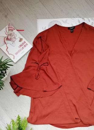 Блузка блуза кофточка цегляного кольору червоні цегла з імітацією на запах теракот3 фото