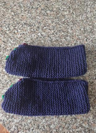 Домашние вязаные тапочки носочки следы с розочками,40-41размер