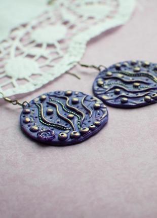 Оригінальні ніжні сережки сережки ручна робота (hand made круглі фіолетові коло4 фото