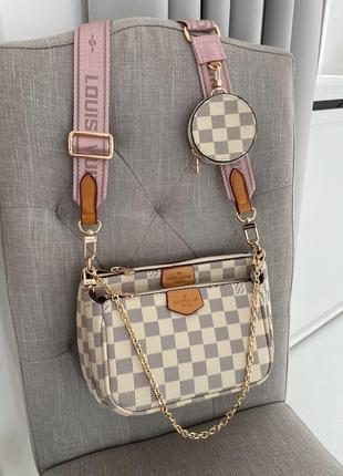 Женская сумка louis vuitton pochete multi ivory pink люкс качество