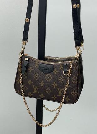 Женская сумка louis vuitton easy pouch on strap monogram brown/black люкс качество