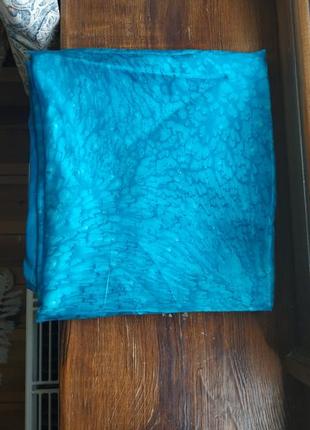 Батик шелковый платок ручной работы голубой шарф из шелка шовковий батік ручної роботи