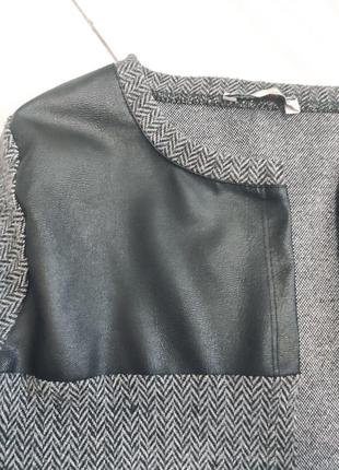 Универсальный кардиган пиджак жакет накидка серый с эко кожей3 фото