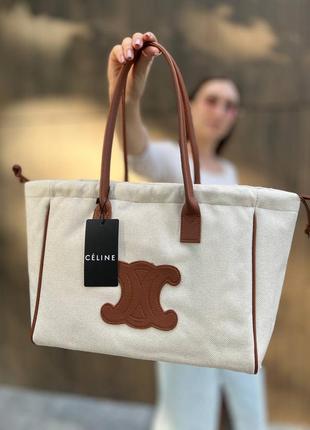 Celine shopper, вместительная шоппер сумка в стиле сеnn белый с коричневым.8 фото