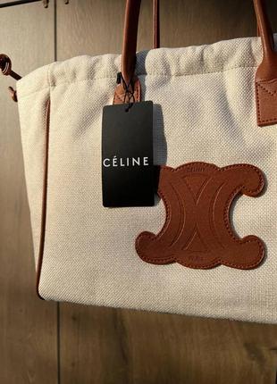 Celine shopper, вместительная шоппер сумка в стиле сеnn белый с коричневым.6 фото