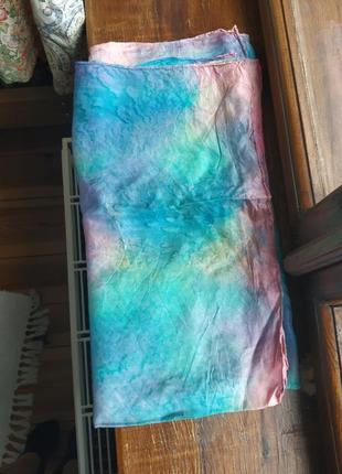 Батик шелковый платок ручной работы голубой шарф из шелка шарф палантин шелковый2 фото