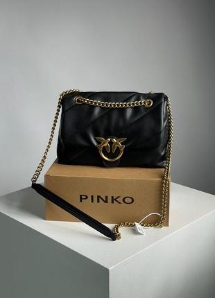 Женская сумка pinko big love bag puff maxi quilt black/gold люкс качество