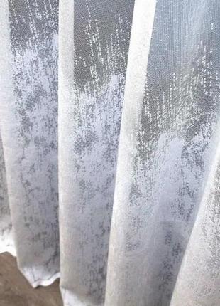 Тюль жакард в вітальню "мармур al-1". колір білий6 фото