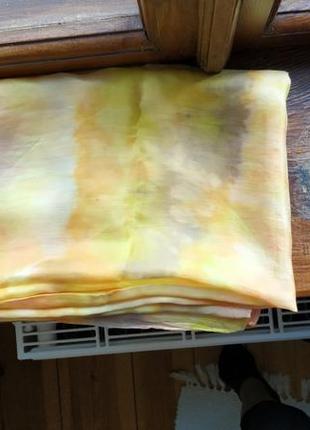 Батик из шелка шелковый платок ручной работы желтый палантин батік шовковий5 фото