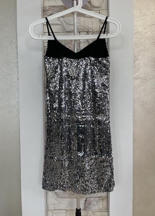 Вечірня міні сукня з пайєтками металік3 фото