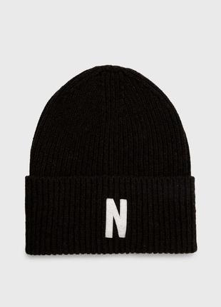 Шерстяная шапка norse projects merino lambswool rib n logo beanie