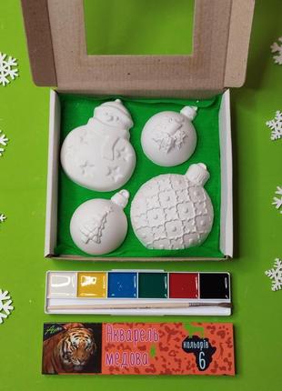 Подарунковий набір новорічні гіпсові фігурки для творчості для розфарбовування дітям1 фото