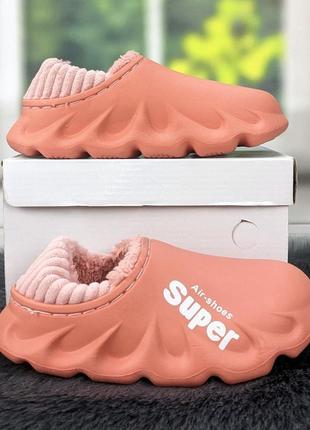 Галоши без задника сабо на меху детские кораловые 5243
