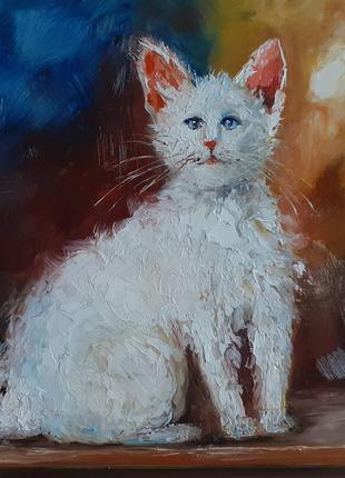 Картина кот, масло, двп 26х24 см, на подарок