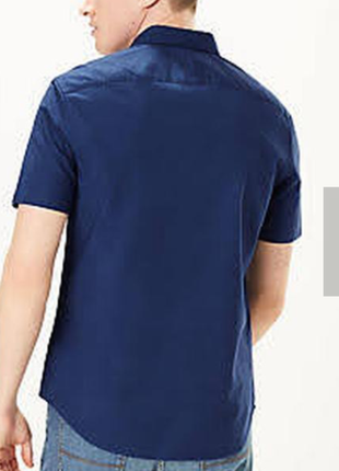 Синяя рубашка оксфорд с коротким рукавом5 фото