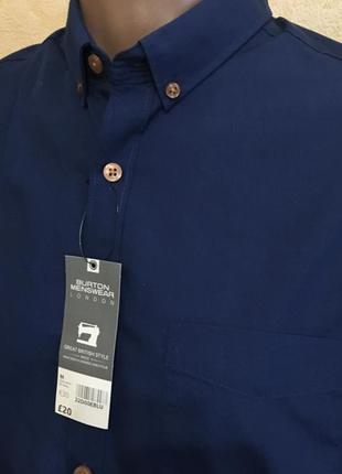 Синяя рубашка оксфорд с коротким рукавом7 фото